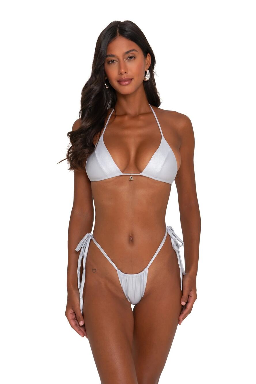 FAE Swim Honey Triangle Bikini Top - Silver Metallic - Sz L D-E NWT